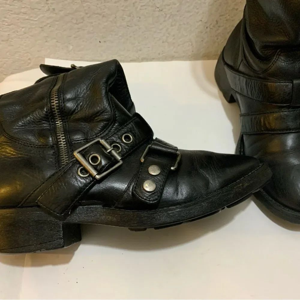 ASH Genuine Leather Biker Boots- Size 37 black color buckles